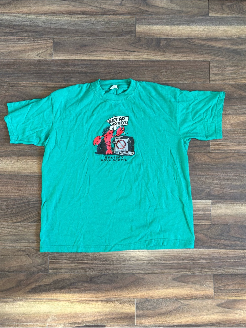 Green Graphic Short‑Sleeve Crewneck T‑Shirt with Lobster Design